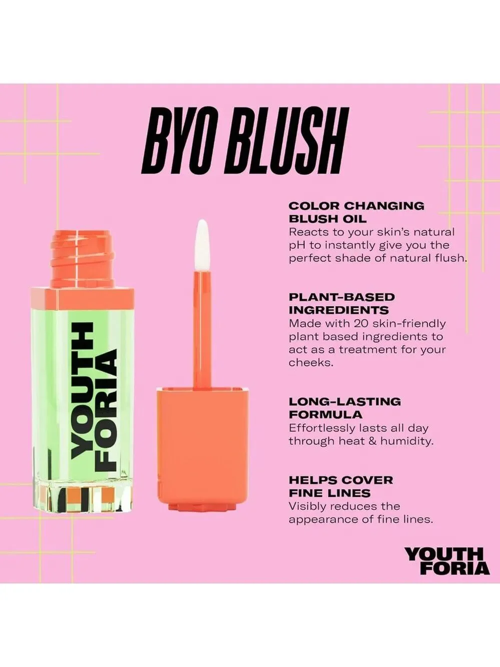 Youthforia BYO BLUSH Color Changing Blush Oil pH react clean beauty makeup NEW